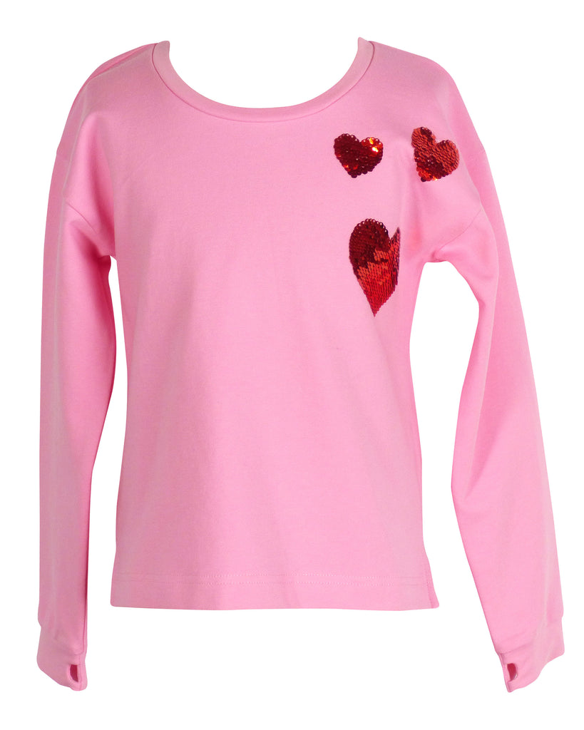 Yellow Lamb Tabby Top, Pink with Hearts