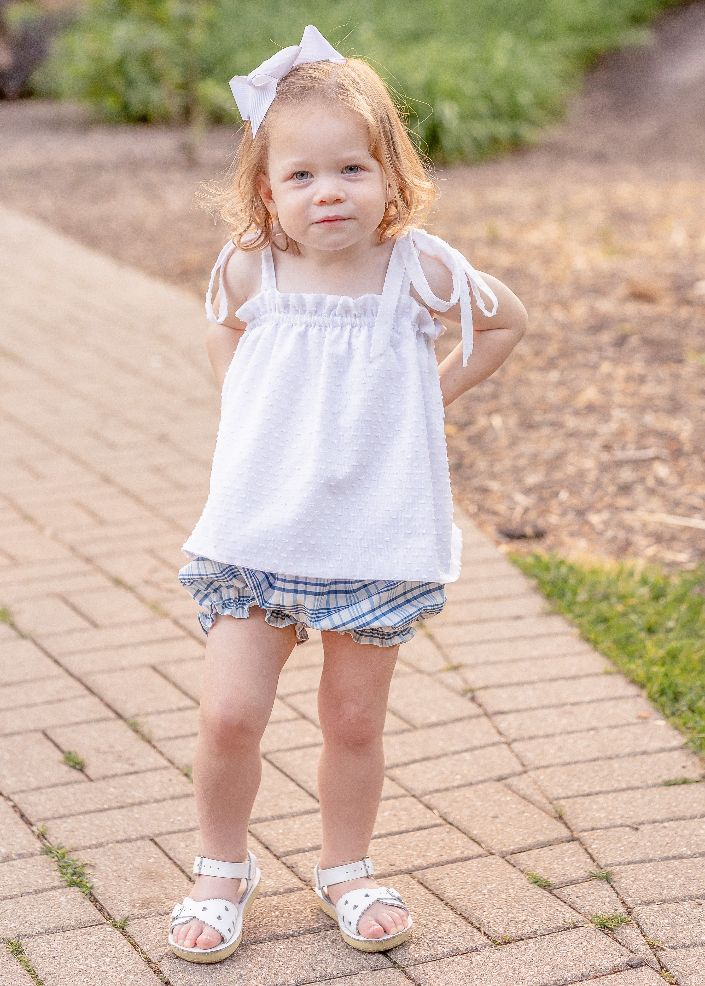 James & Lottie Tie Top Bloomer Set, Blue Plaid