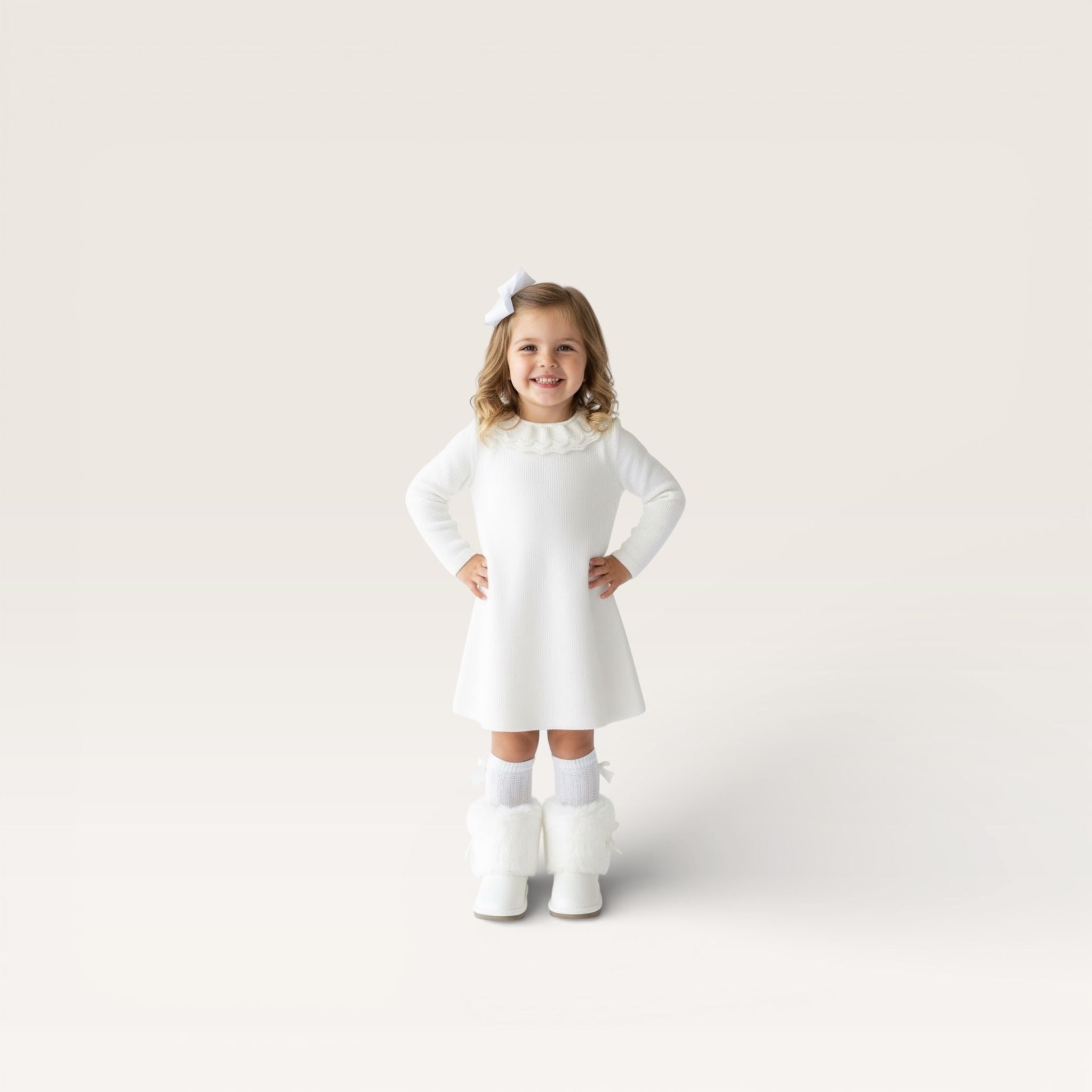 Mi Lucero Popcorn Dress with Ruffle Collar