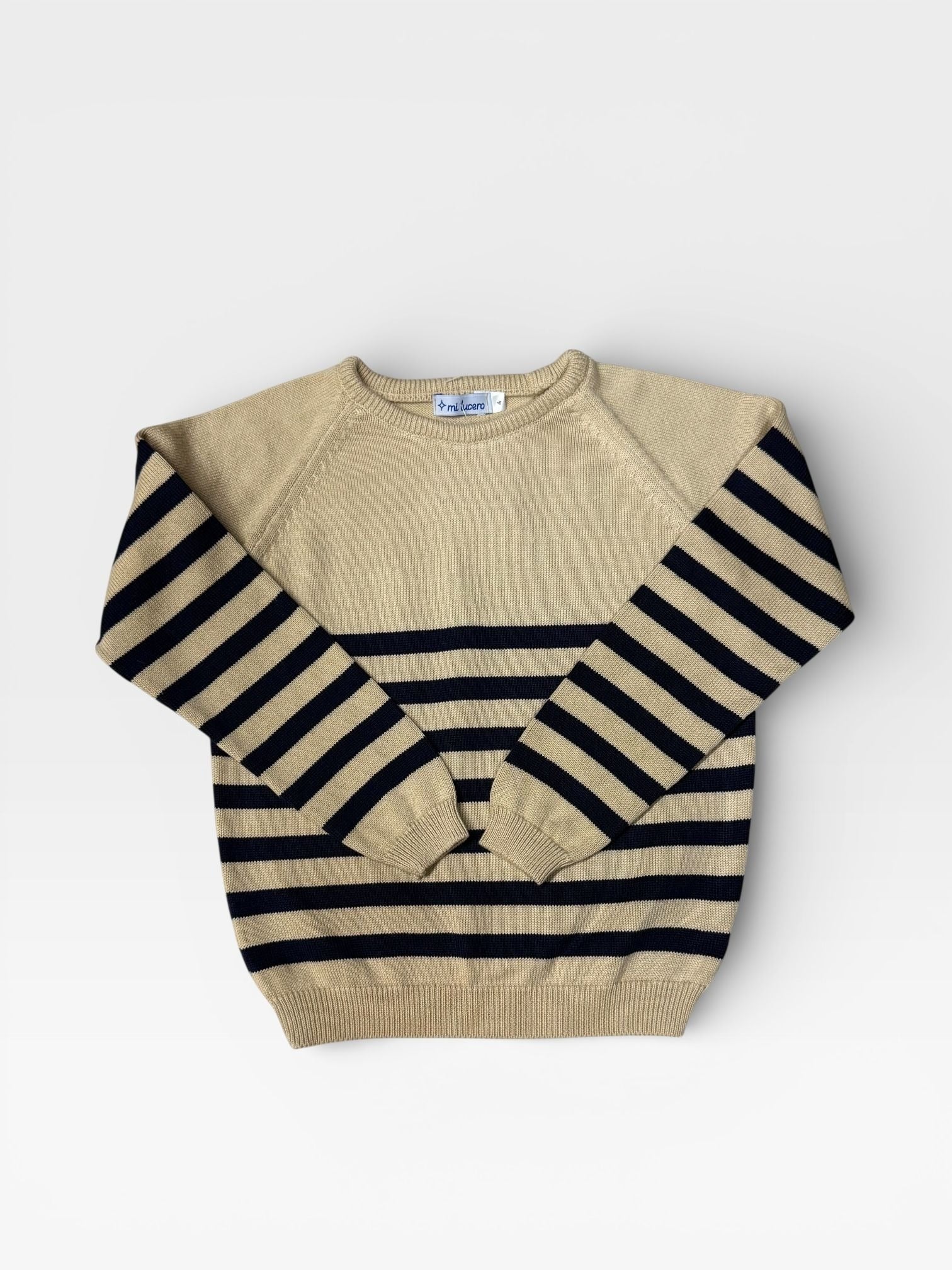 Mi Lucero Navy & Tan Striped Crew Neck