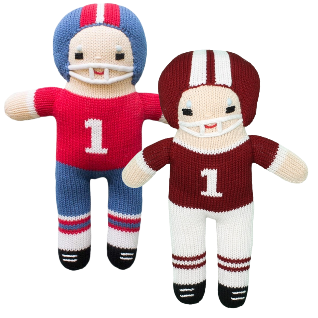 Zubels Football Player Knit Rattle | shopnurseryrhymes