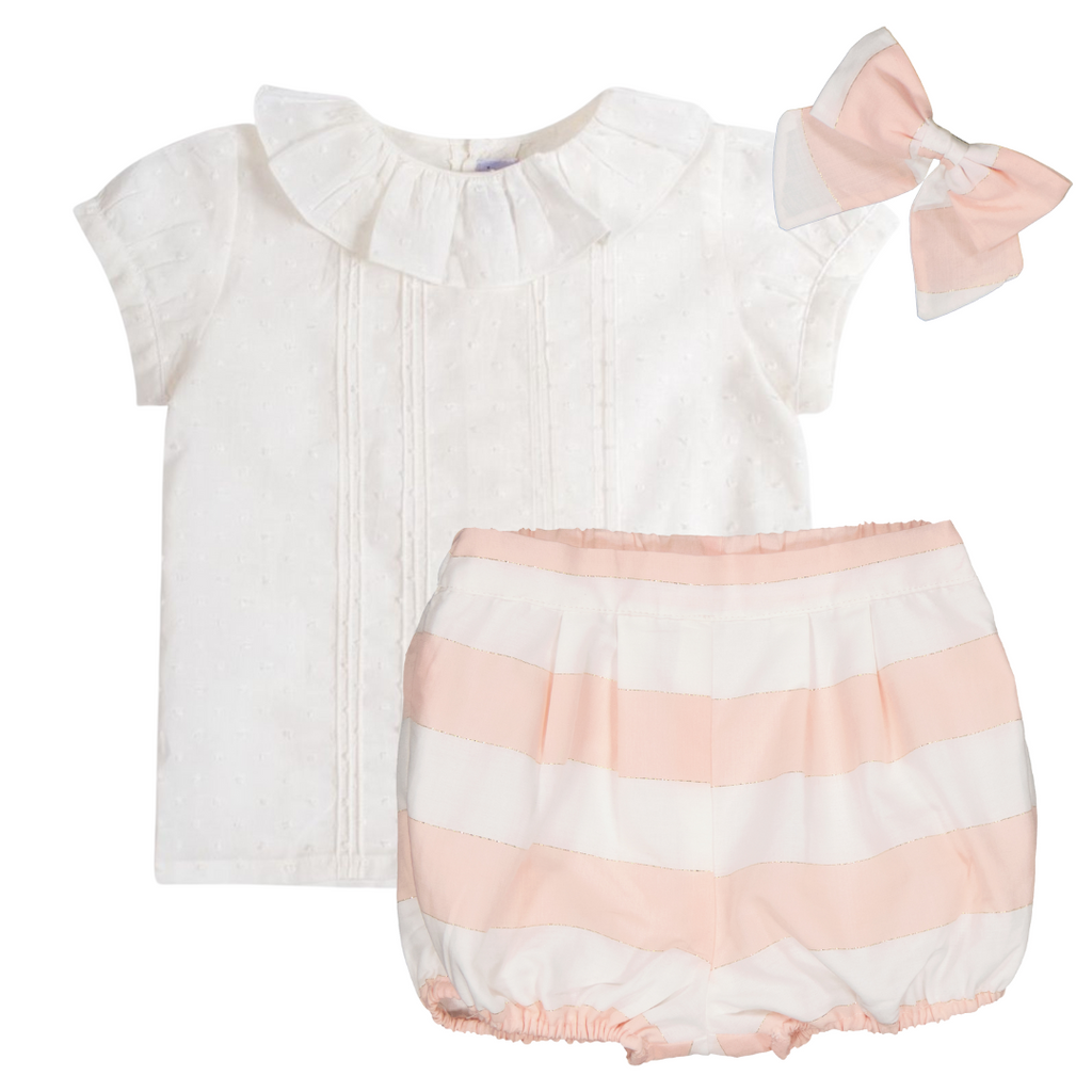 Baby Girl Size 3T Bon Temps Embroidered Pink and White Cotton Diaper Set 