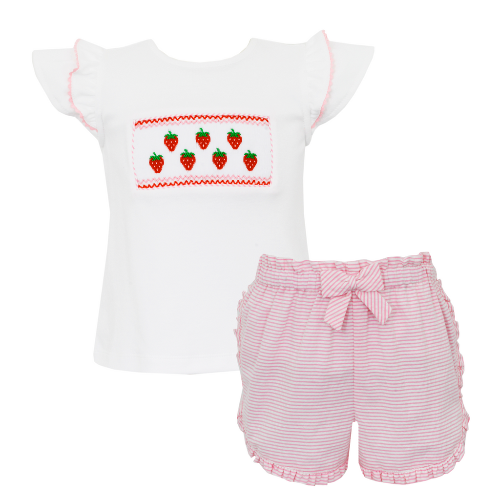 Anavini Strawberries Short Set with Seersucker Stripes