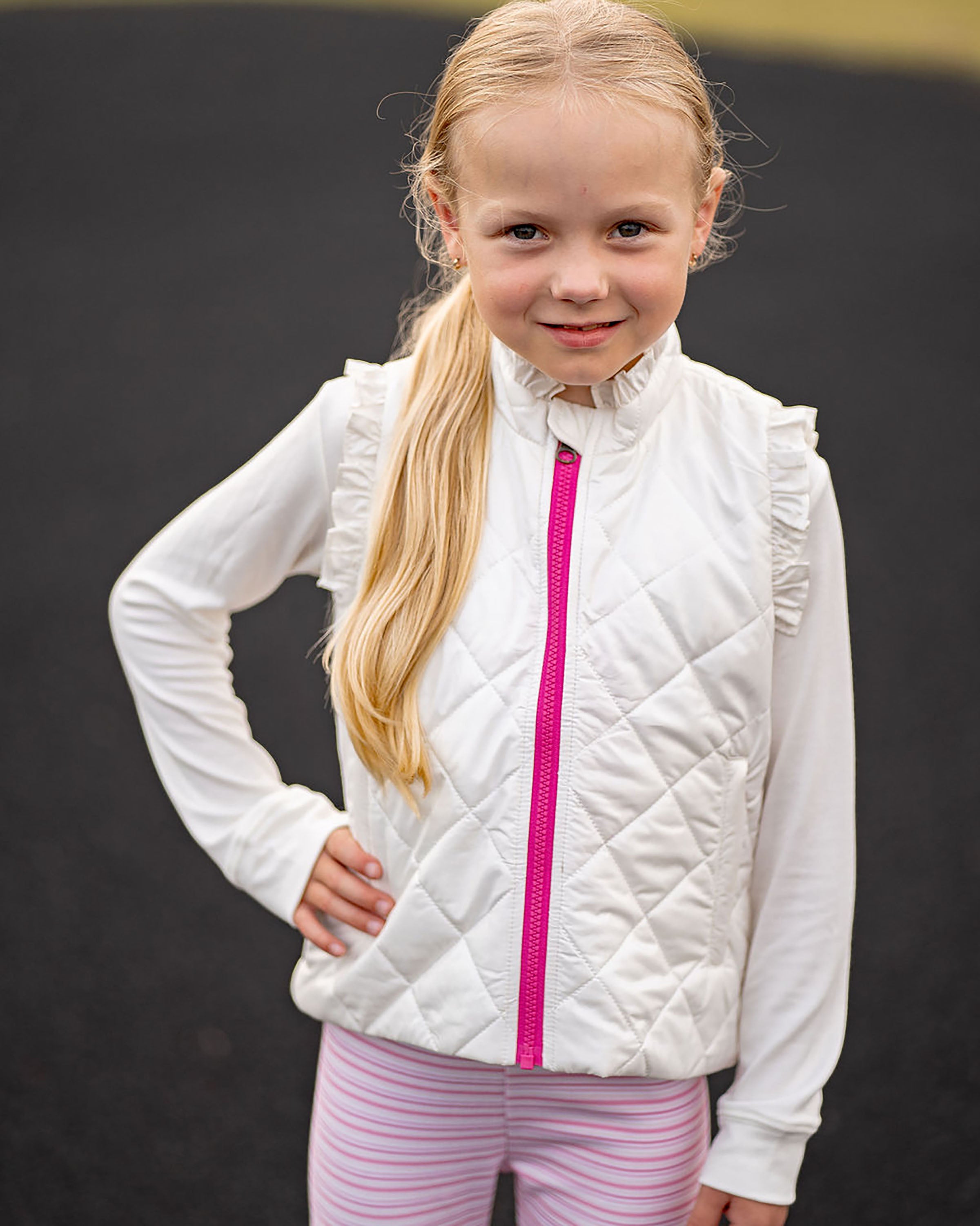 Yellow Lamb Vera Vest with Ruffles, Winter White Shimmer