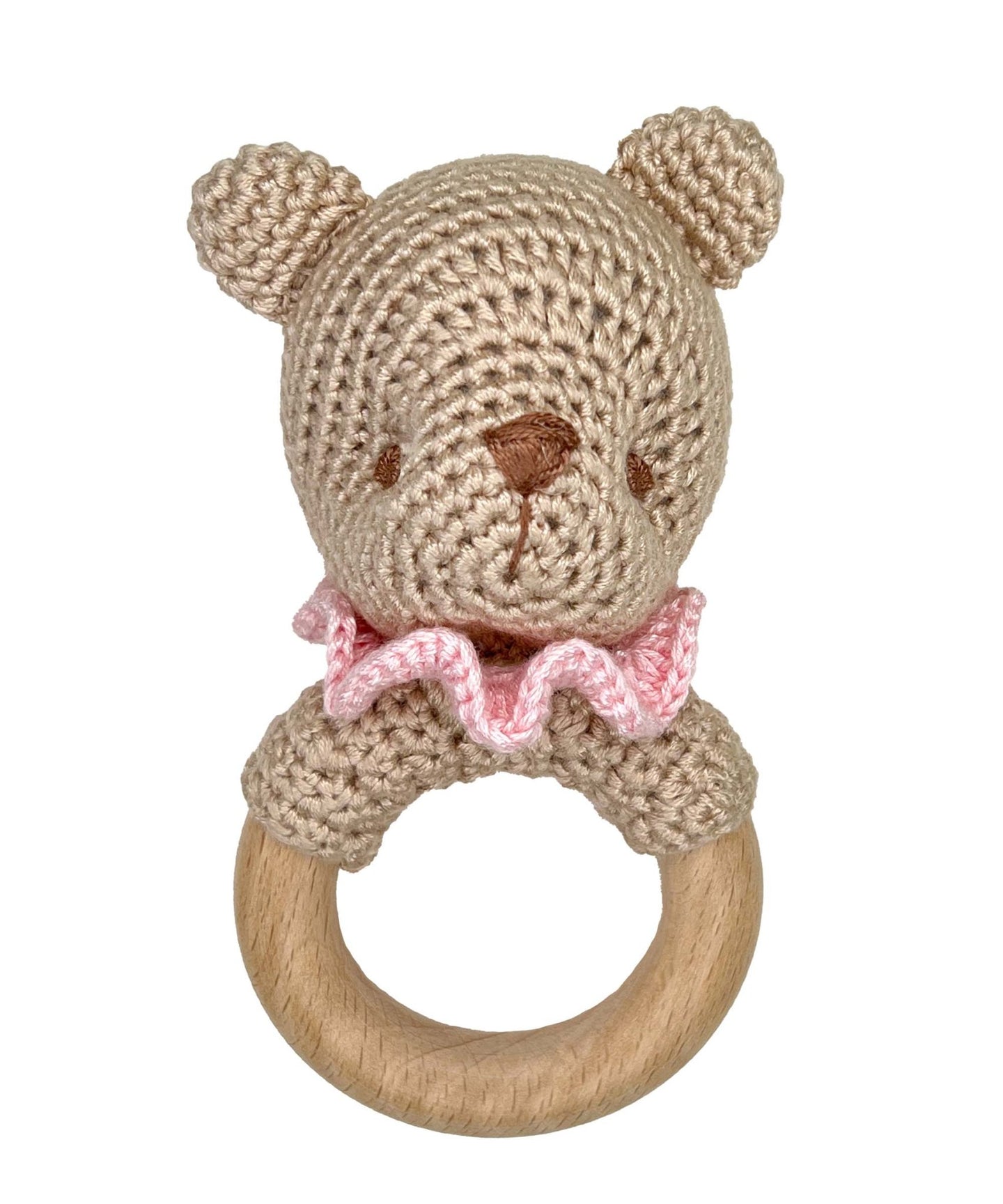 Zubels Bear Bamboo Crochet Woodring Rattle