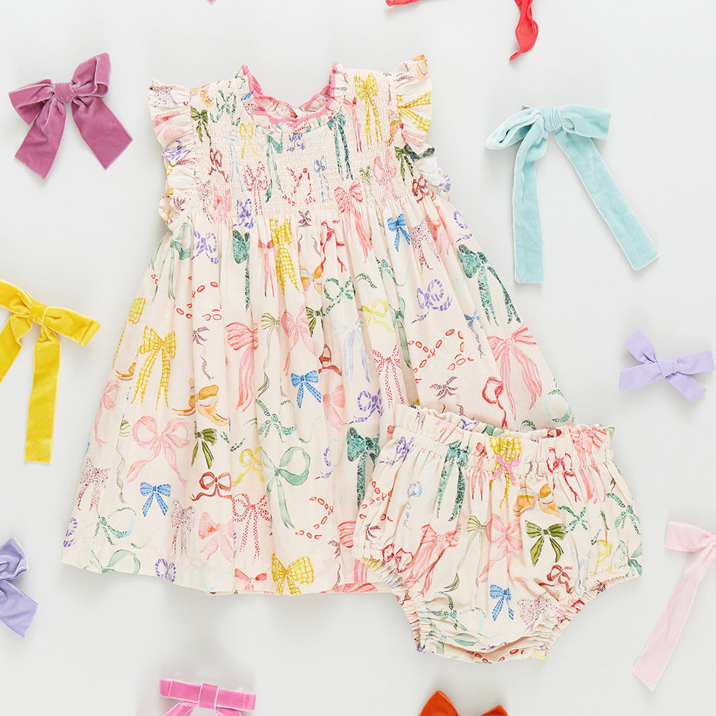 Pink Chicken Stevie Dress Set, Watercolor Bows