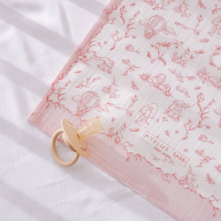 Atelier Babbi Pink Toile De Jouy Burp Cloth