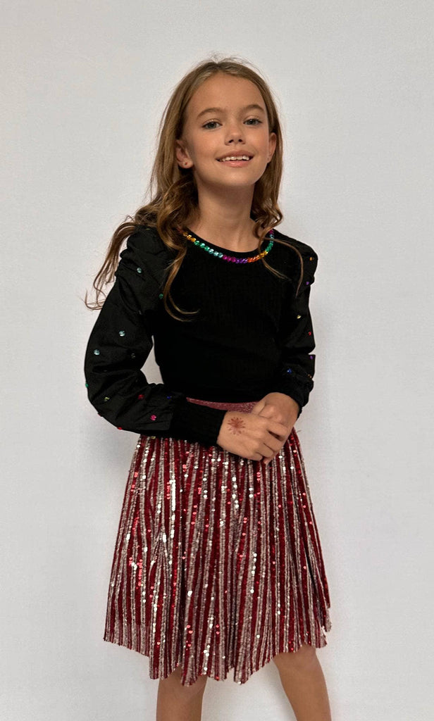 Lola & The Boys Candy Cane Sequin Striped Skirt - shopnurseryrhymes
