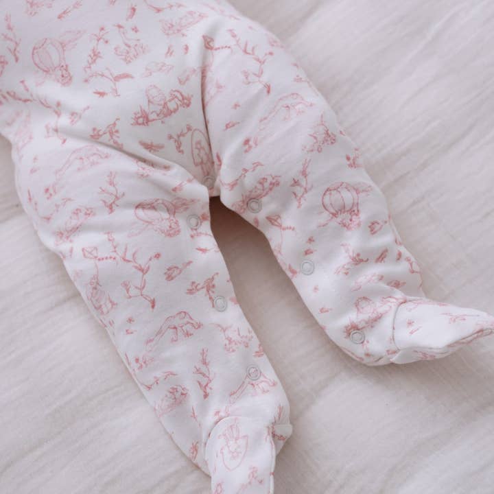 Atelier Babbi Pink Toile De Jouy Footed Onesie