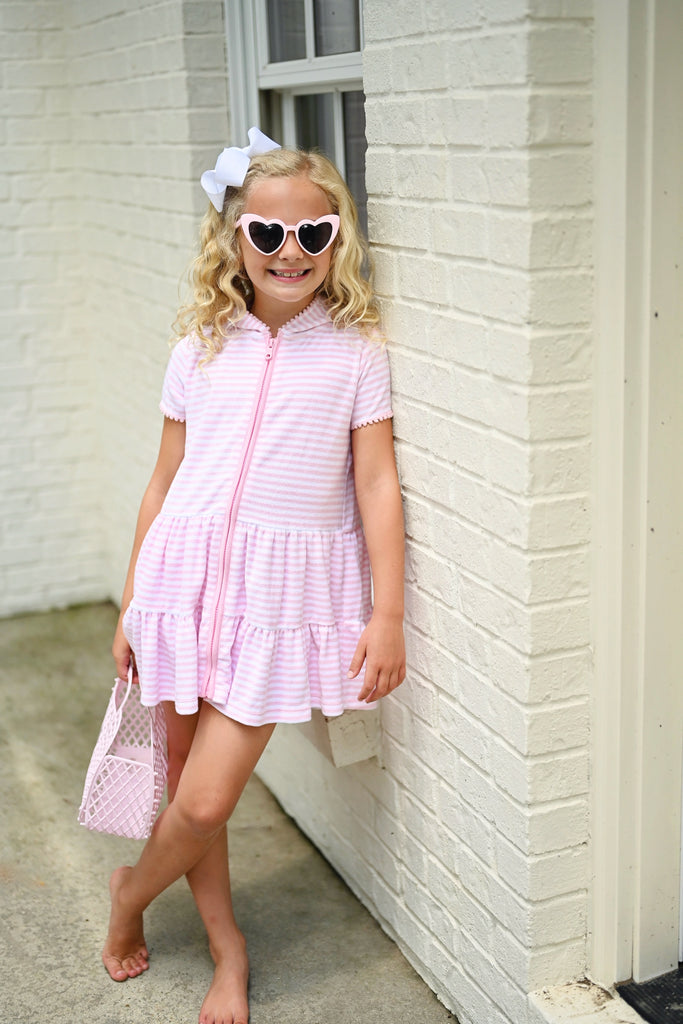 James & Lottie Little Girls Terrycloth Cover Up, Pink Stripe