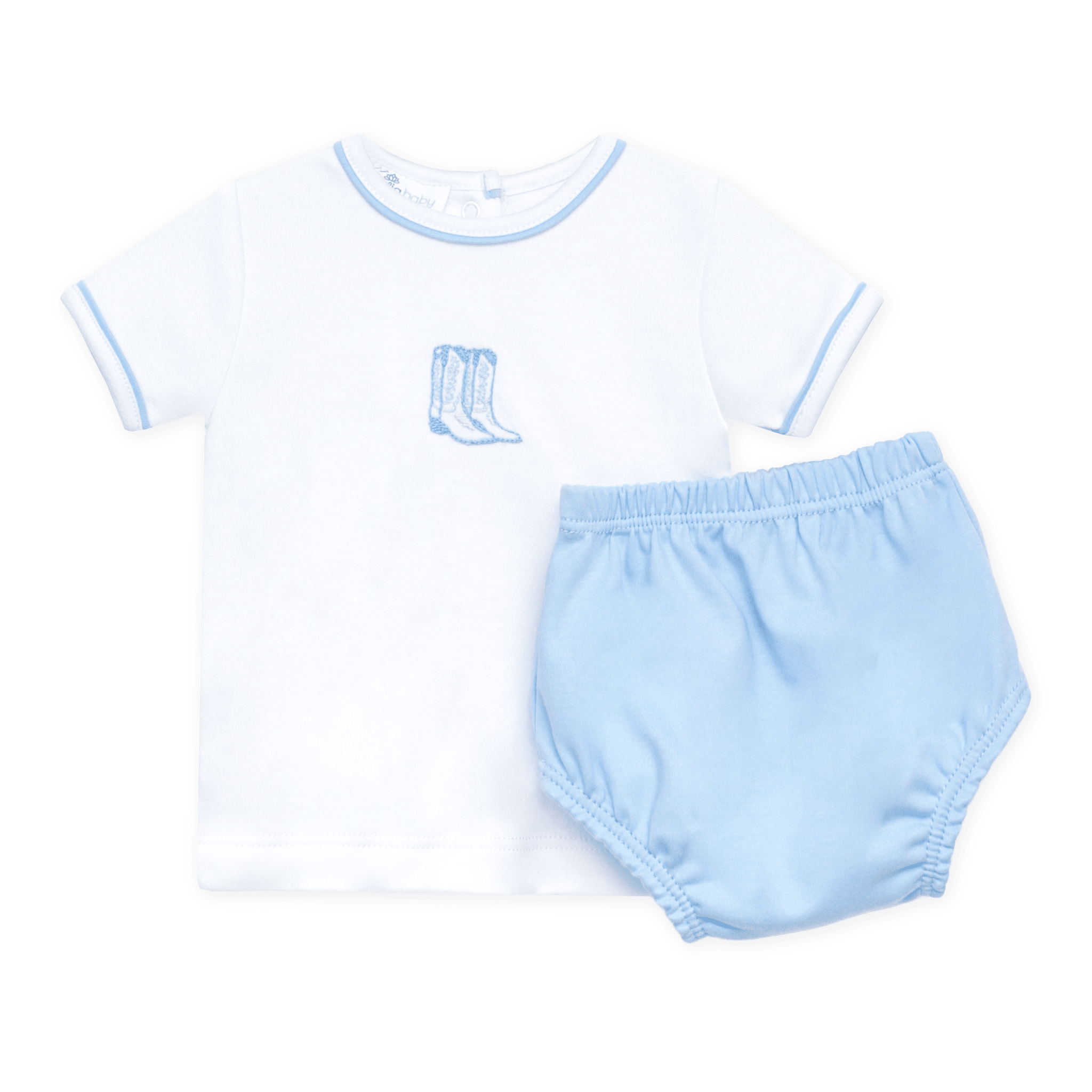 Magnolia Baby Darling Cowboy Boots Diaper Cover Set, Light Blue