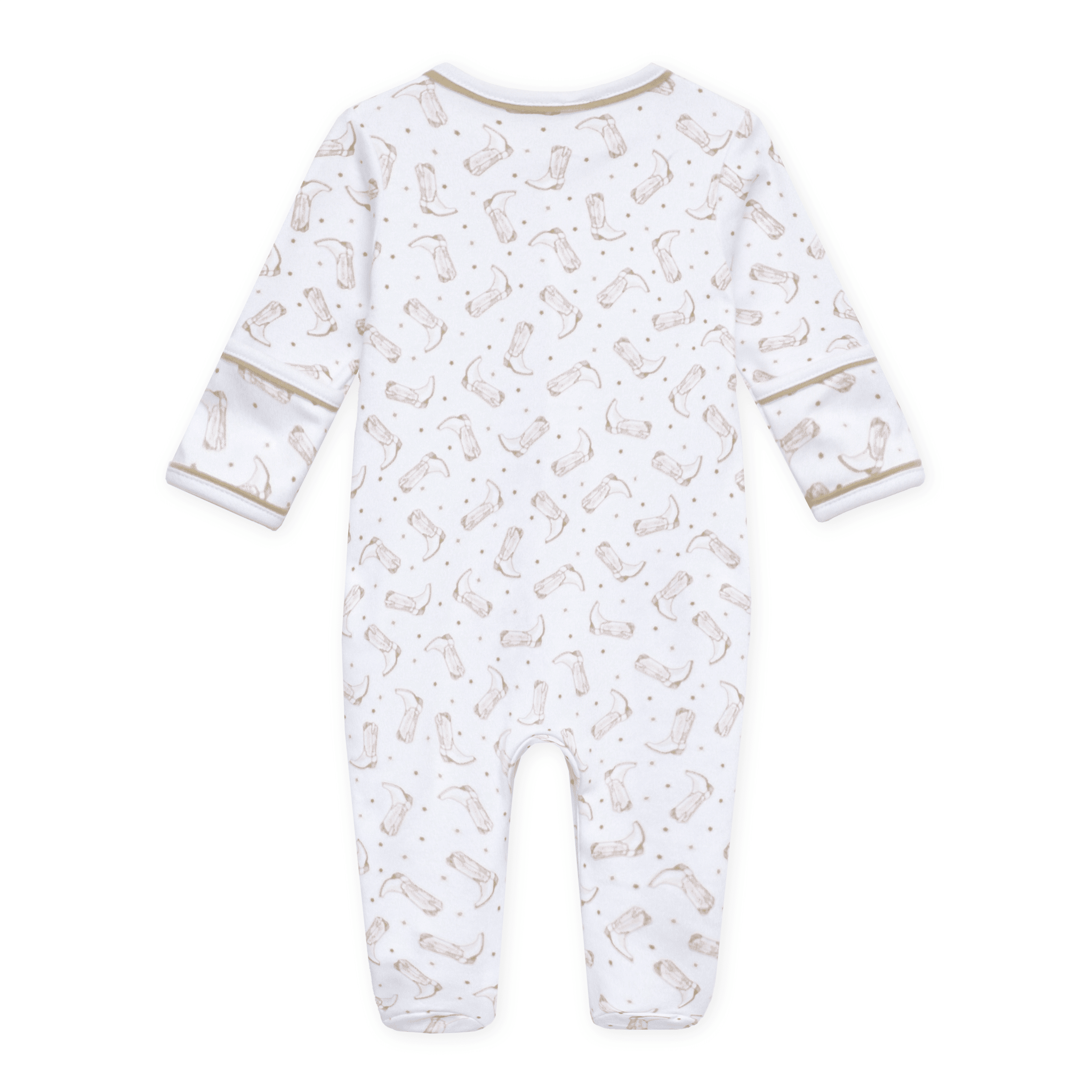 Magnolia Baby Darling Cowboy Boots Print Zip Footie, Ivory
