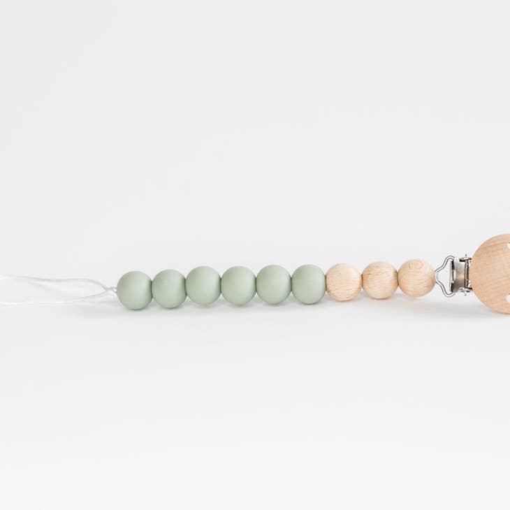 Babeehive Sage Beaded Wooden & Silicone Pacifier Clip - shopnurseryrhymes