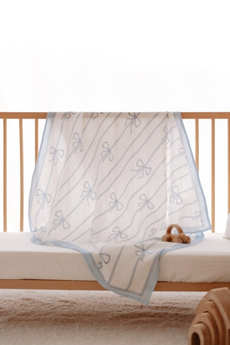 Atelier Babbi Double Layer Muslin Blanket, Blue Ribbon