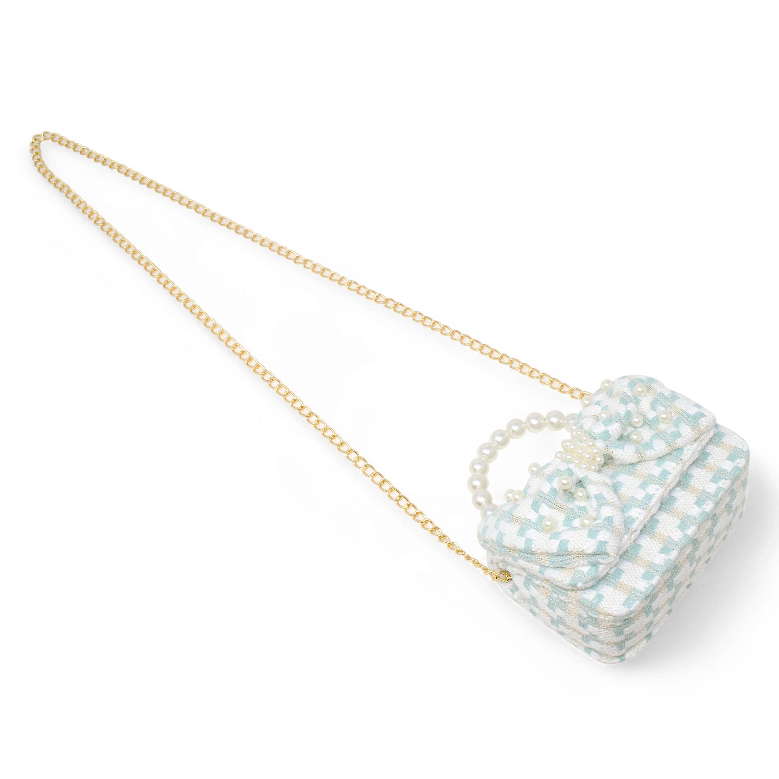 Zomi Gems Tweed Jumbo Pearl Bow Handbag