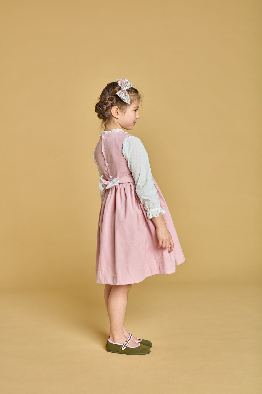 Kidiwi Emma Smocked Pinafore Dress in Pink Corduroy