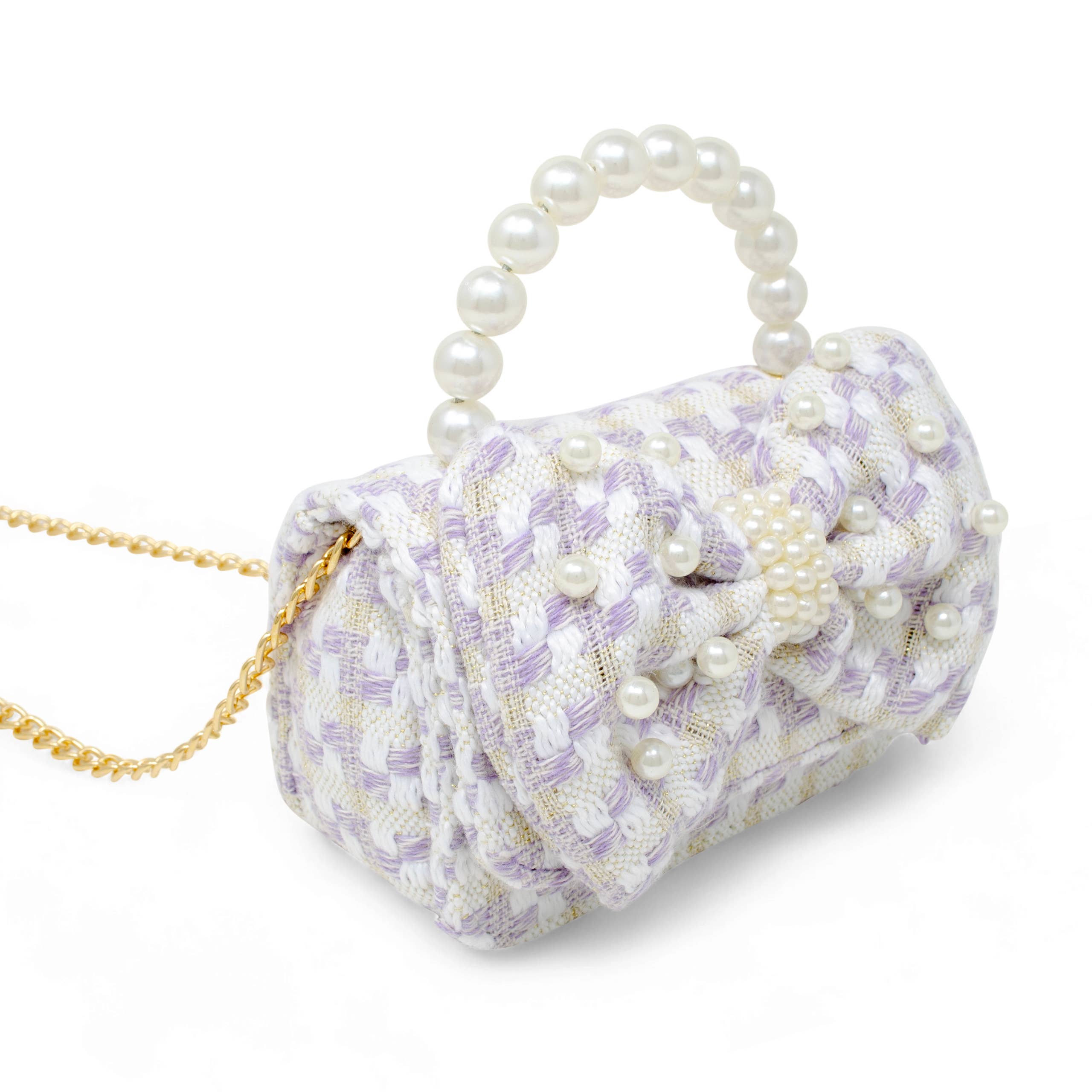 Zomi Gems Tweed Jumbo Pearl Bow Handbag