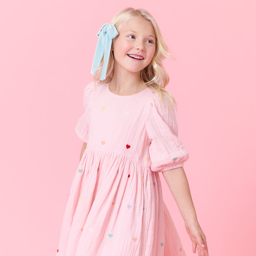 Pink Chicken Brooke Dress, Candy Heart Embroidery