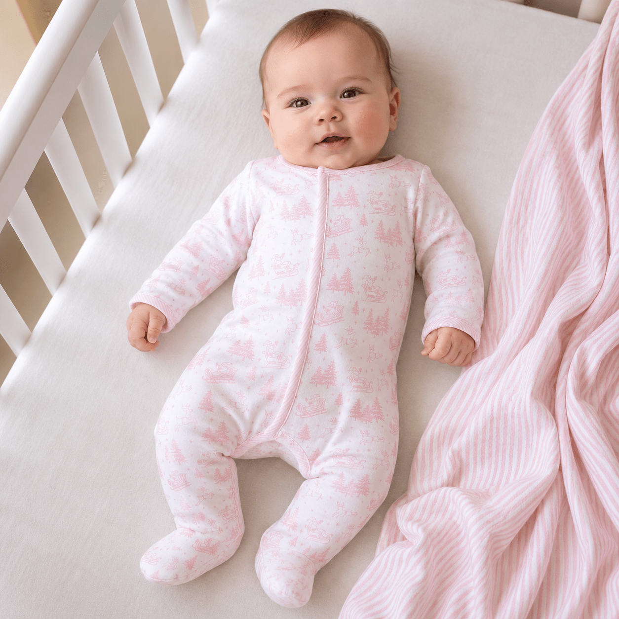 Magnolia Baby Holiday Toile Footie, Pink