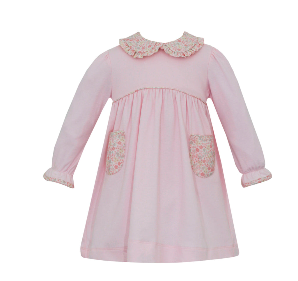 Petit Bebe Pink Knit Dress with Pink Liberty Floral Trim