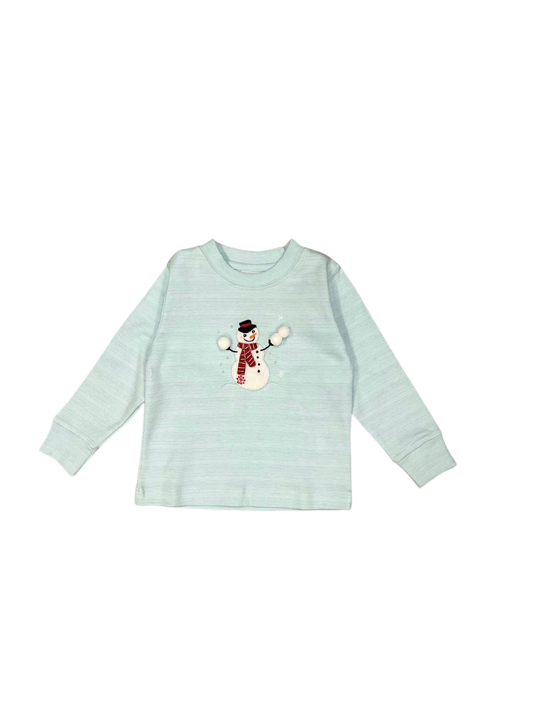 Squiggles Frosty the Snowman Crew Neck, Icy Blue Stripe - shopnurseryrhymes