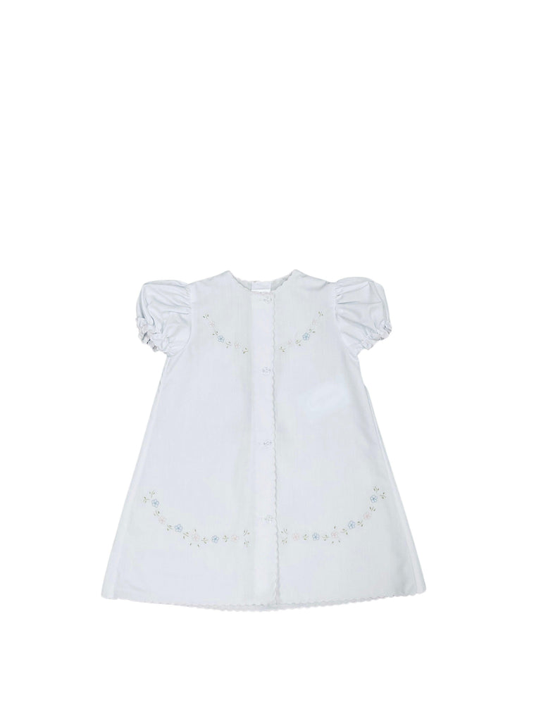 Auraluz White LS Daygown with Train Embroidery & Scalloped Trim - shopnurseryrhymes