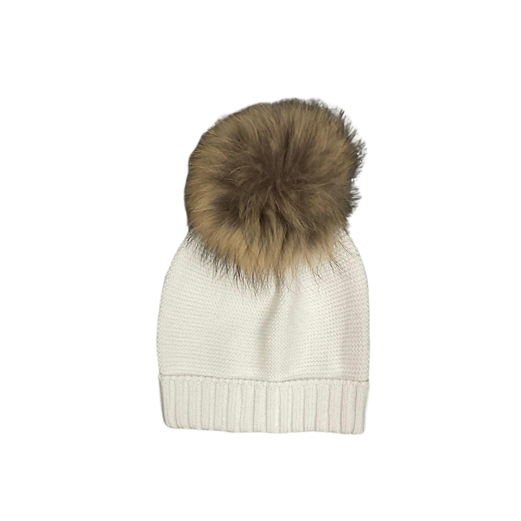 Mi Lucero Slouchy Hat, White with Brown Pom - shopnurseryrhymes