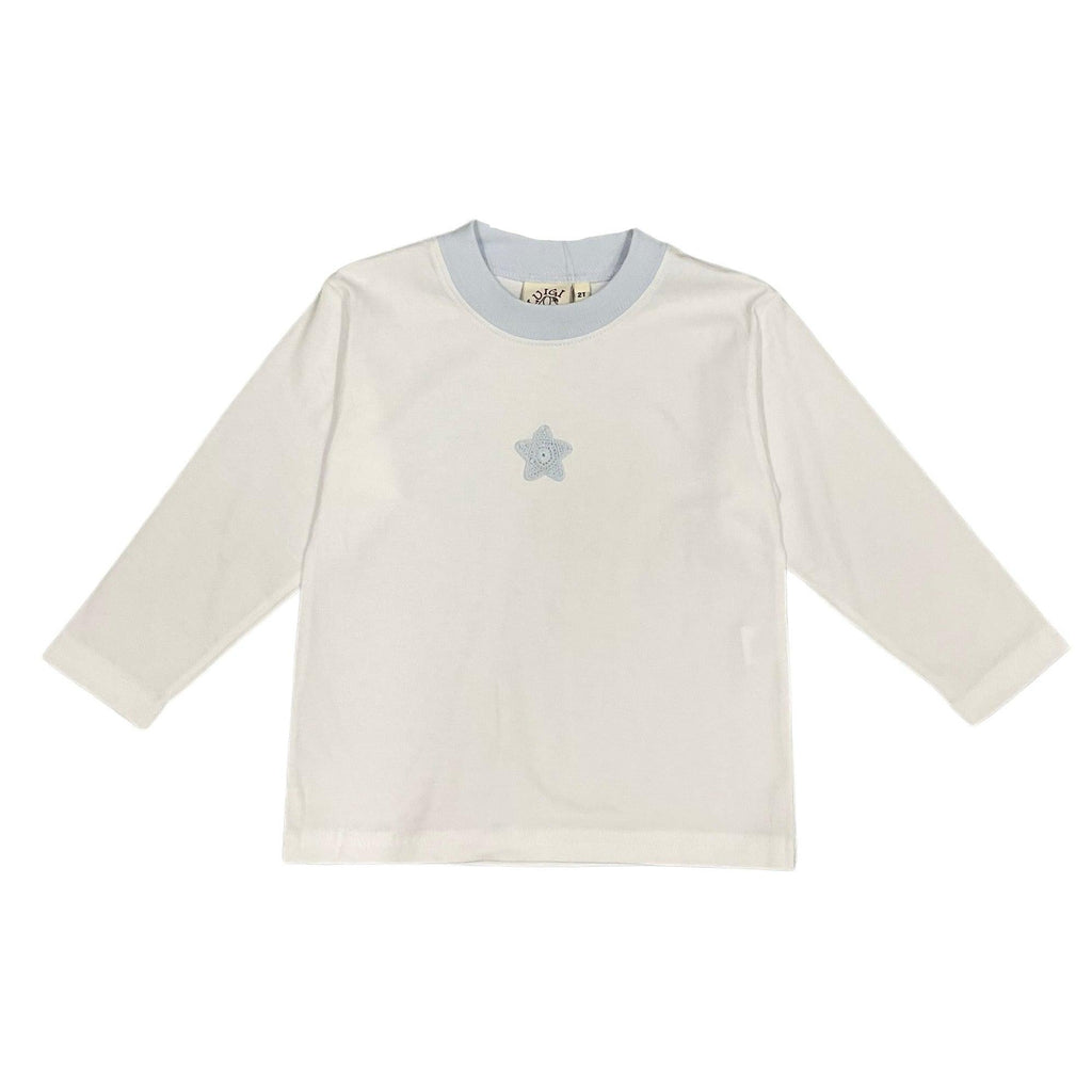 Luigi LS Shirt Crochet Star, White/Baby Blue - shopnurseryrhymes