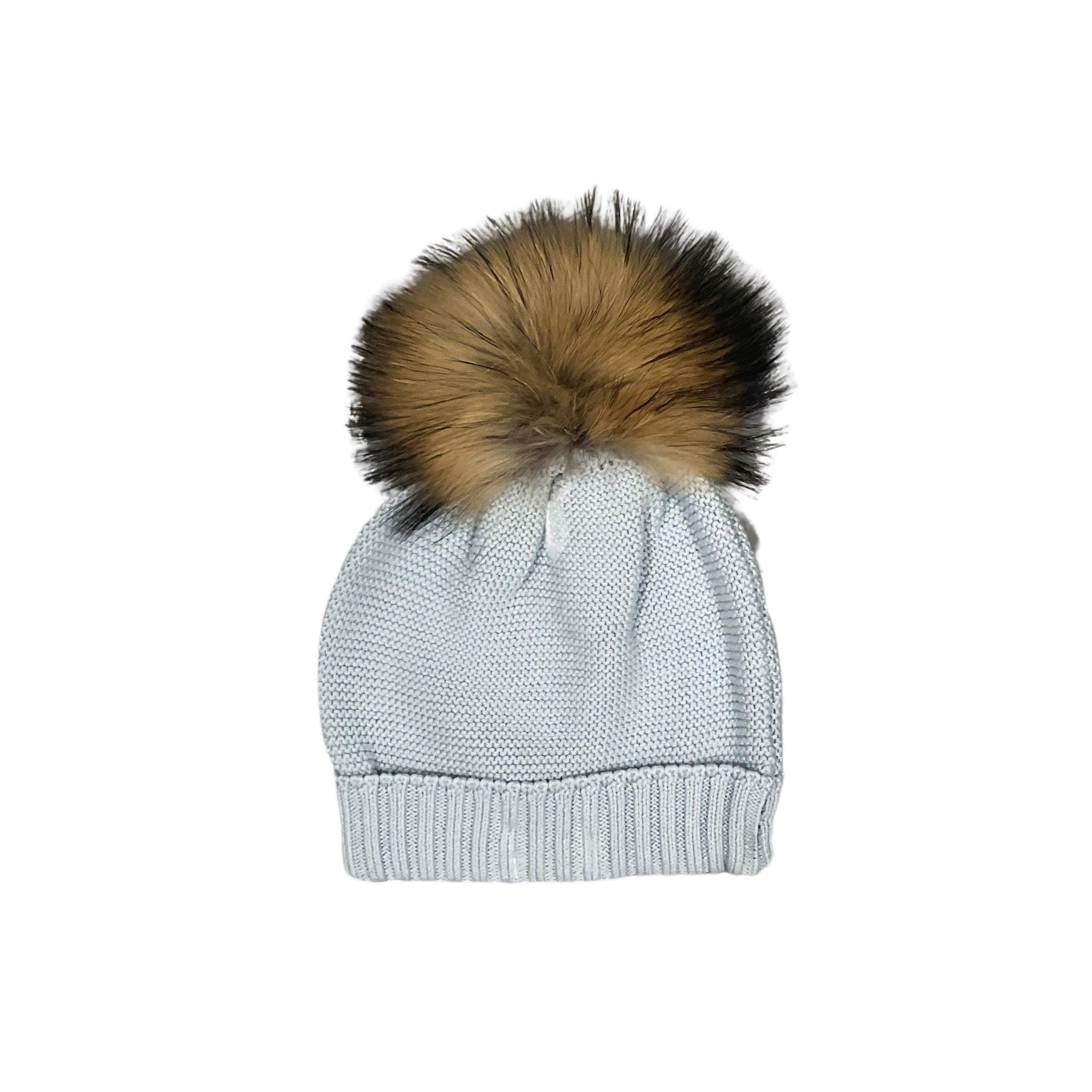 Mi Lucero Slouchy Hat, Light Blue with Brown Pom - shopnurseryrhymes