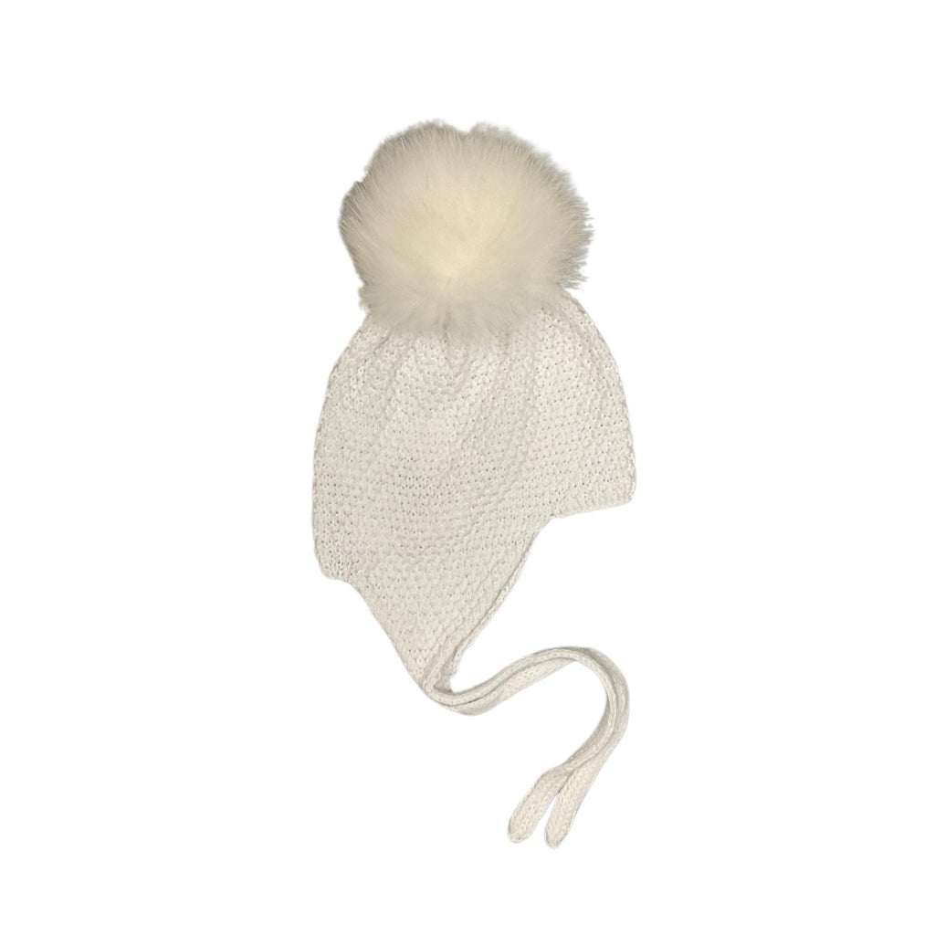 Mi Lucero Pom Tie Hat, White with White Pom - shopnurseryrhymes