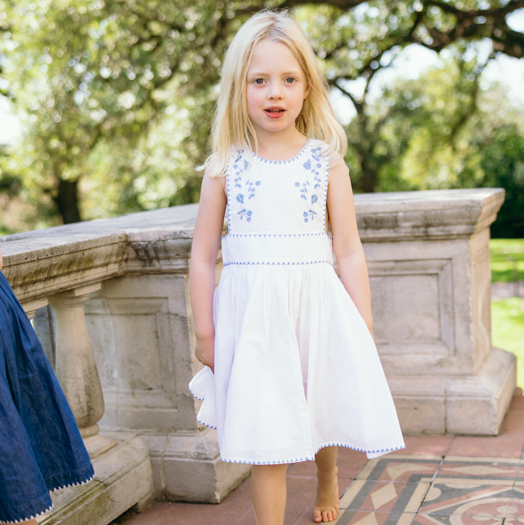 Minnow White Wide Band Pinafore Dress with Embroidery