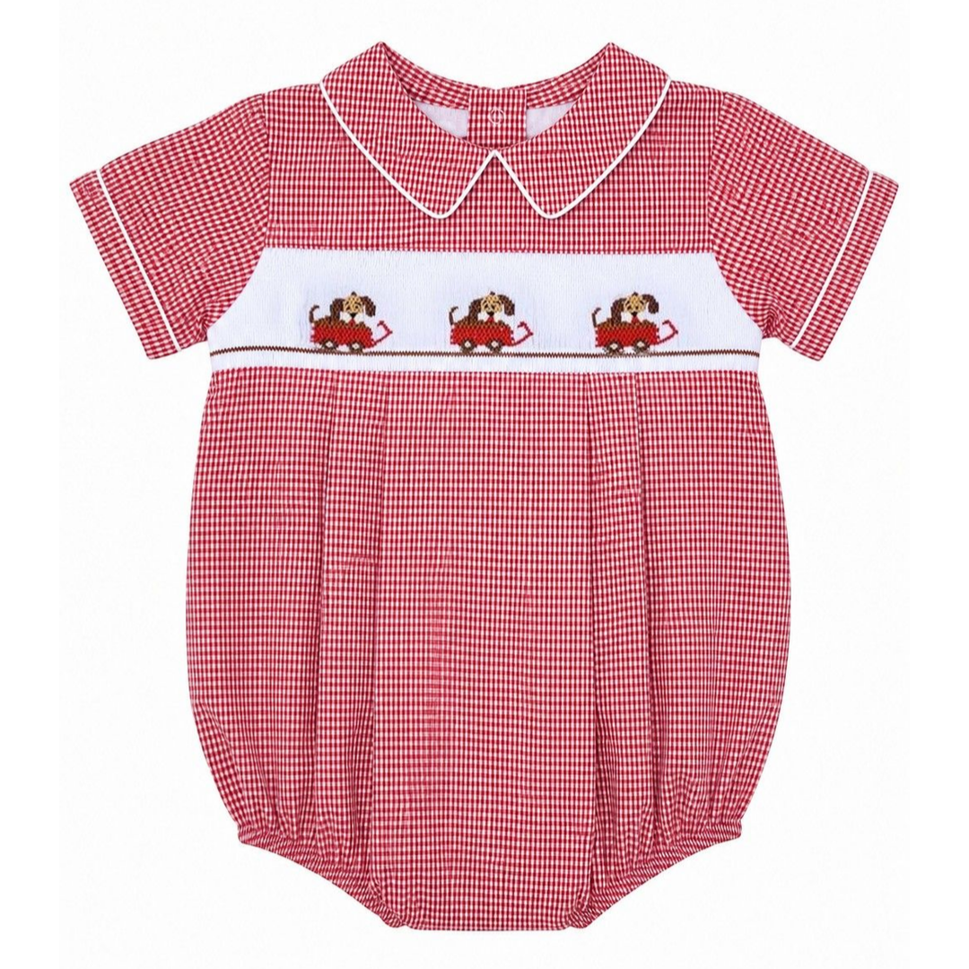 Carriage Boutique Hand Smocked Dogs in Wagon Classic Romper