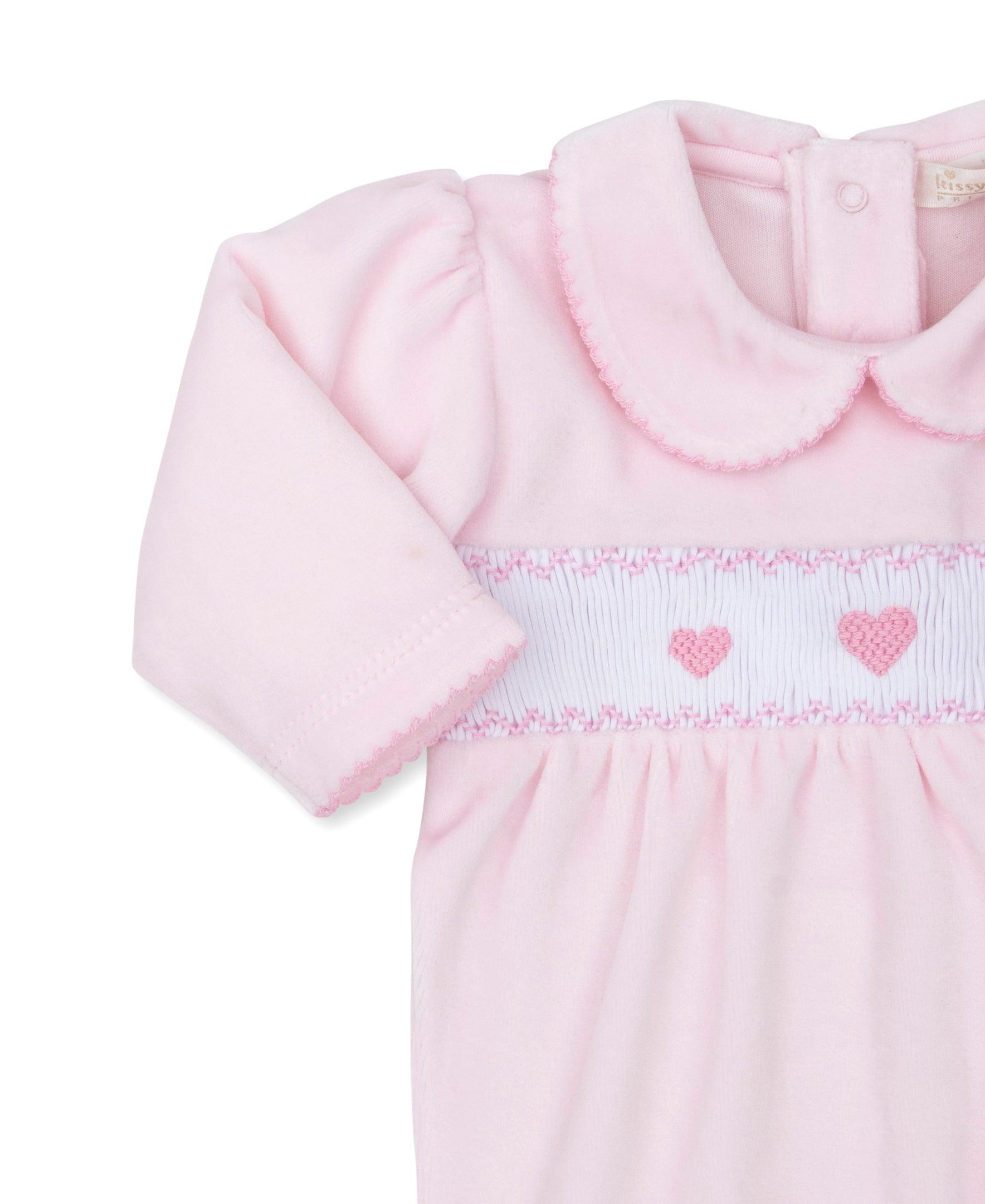 Kissy Kissy Fall MedleyVelour Footie with Hand Smocking, Hearts - shopnurseryrhymes