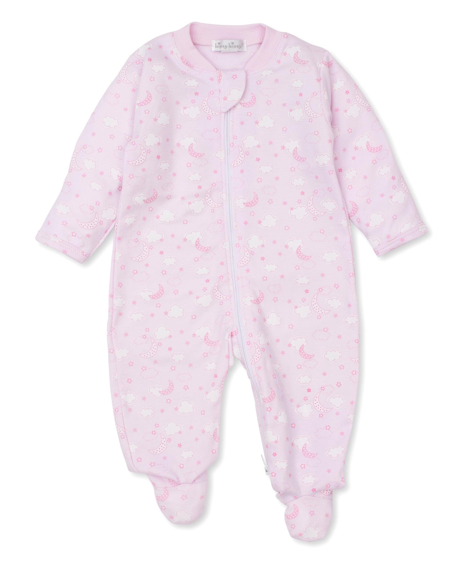 Kissy Kissy Night Clouds Footie with Zipper, Pink - shopnurseryrhymes