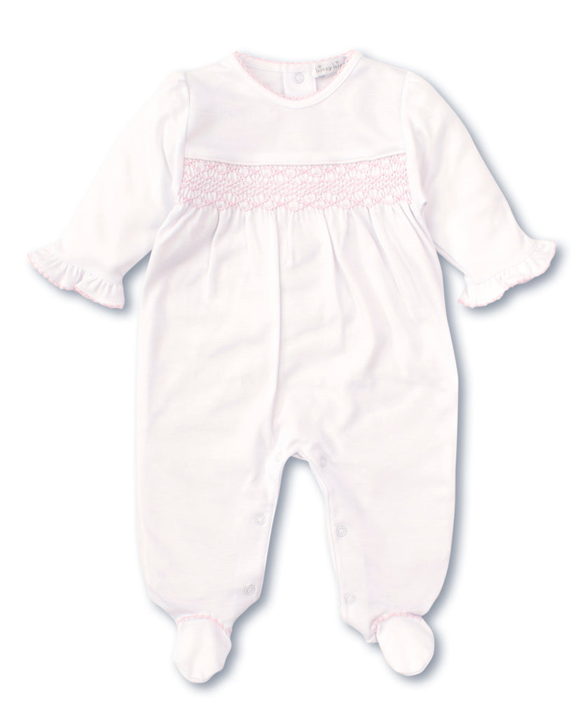 Kissy Kissy CLB Charmed Footie with Hand Smocking, White with Pink