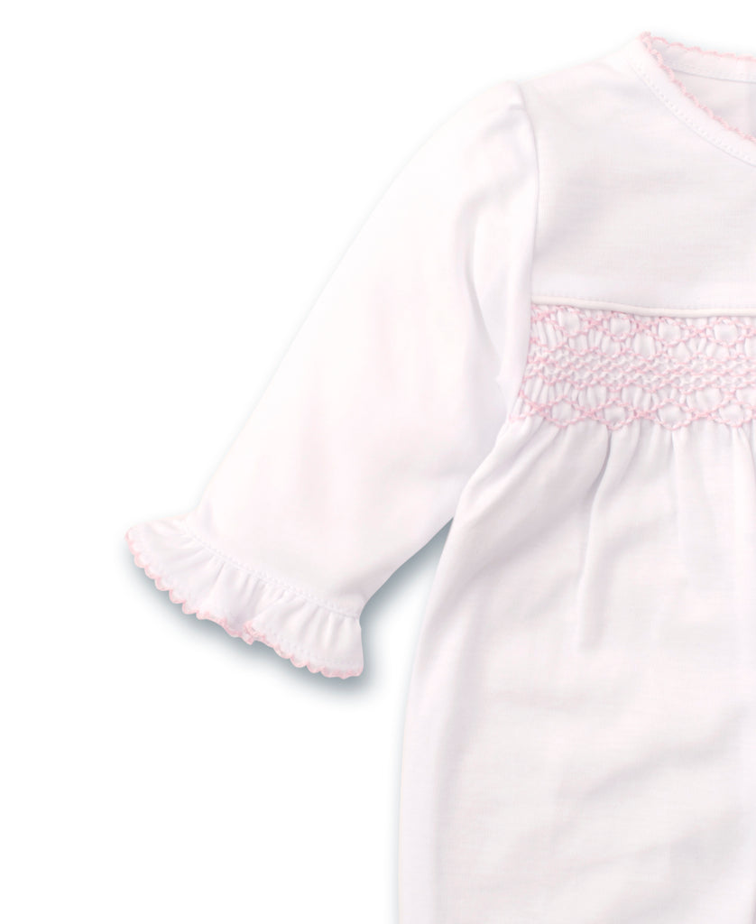 Kissy Kissy CLB Charmed Footie with Hand Smocking, White with Pink