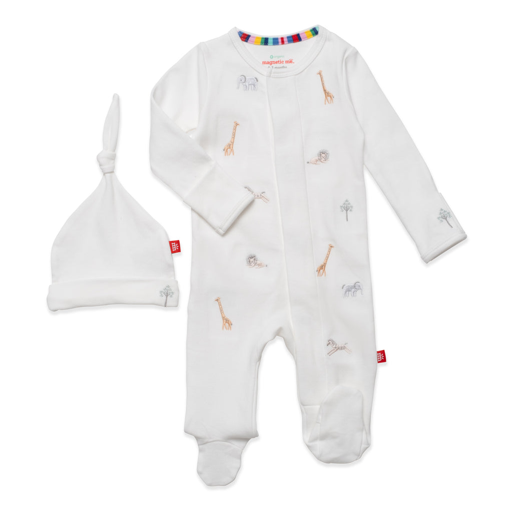 Magnetic Me White Serene Safari Embroidered Footie & Hat