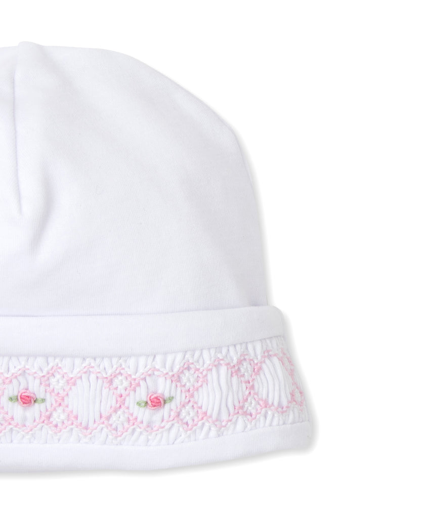 Kissy Kissy CLB Summer Hat with Hand Smocking, White with Pink