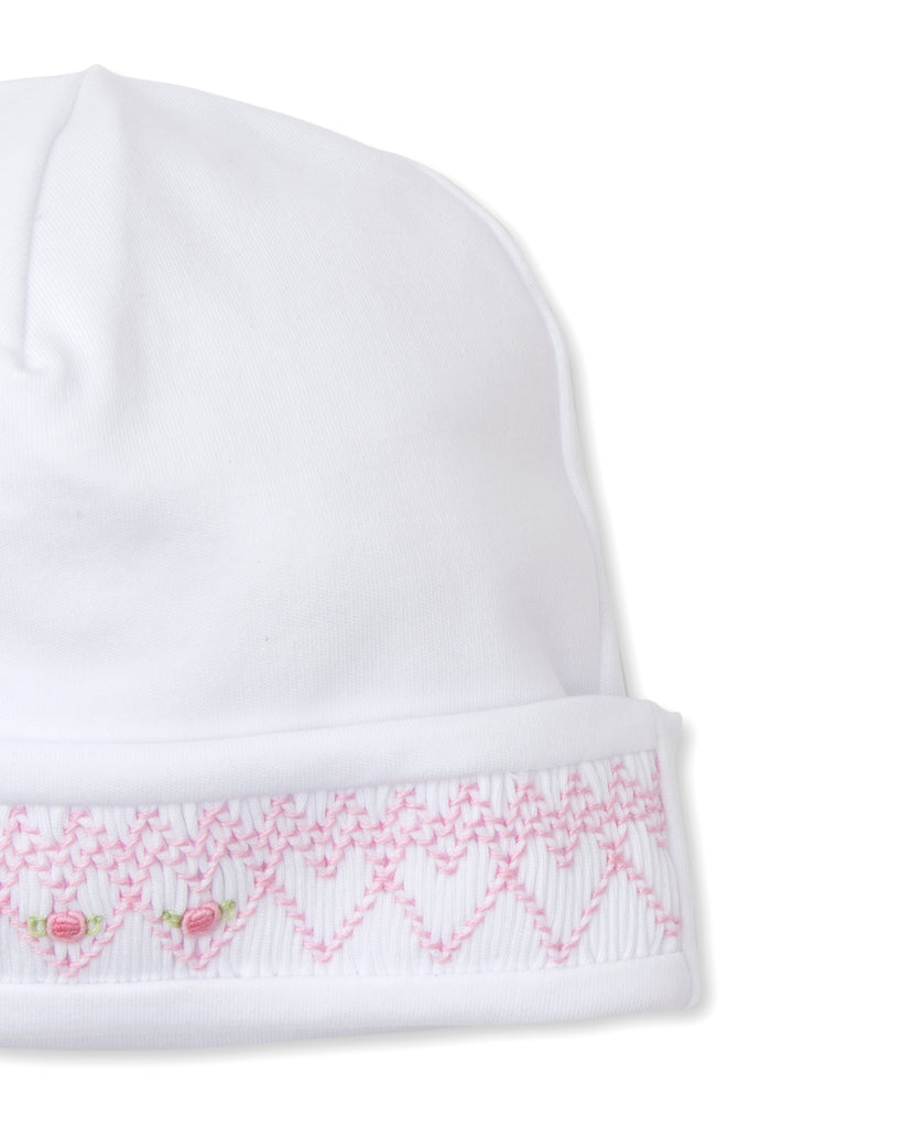 Kissy Kissy Summer Bishop Hat with Hand Smocking, White/Pink