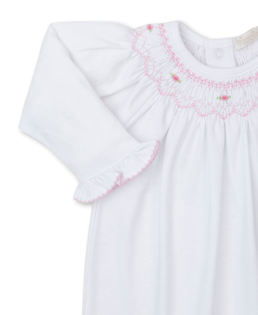 Kissy Kissy CLB Charmed White Bishop Footie with Pink Embroidery