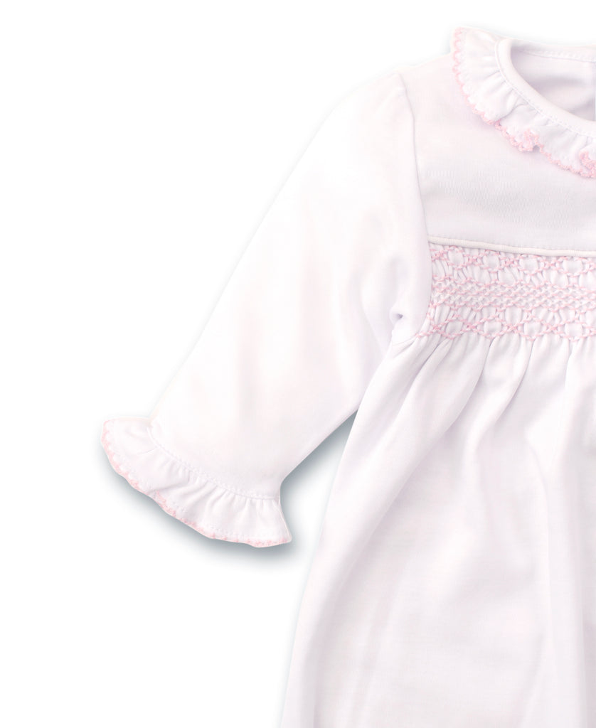 Kissy Kissy CLB Charmed White Sack with Pink Hand Smocking