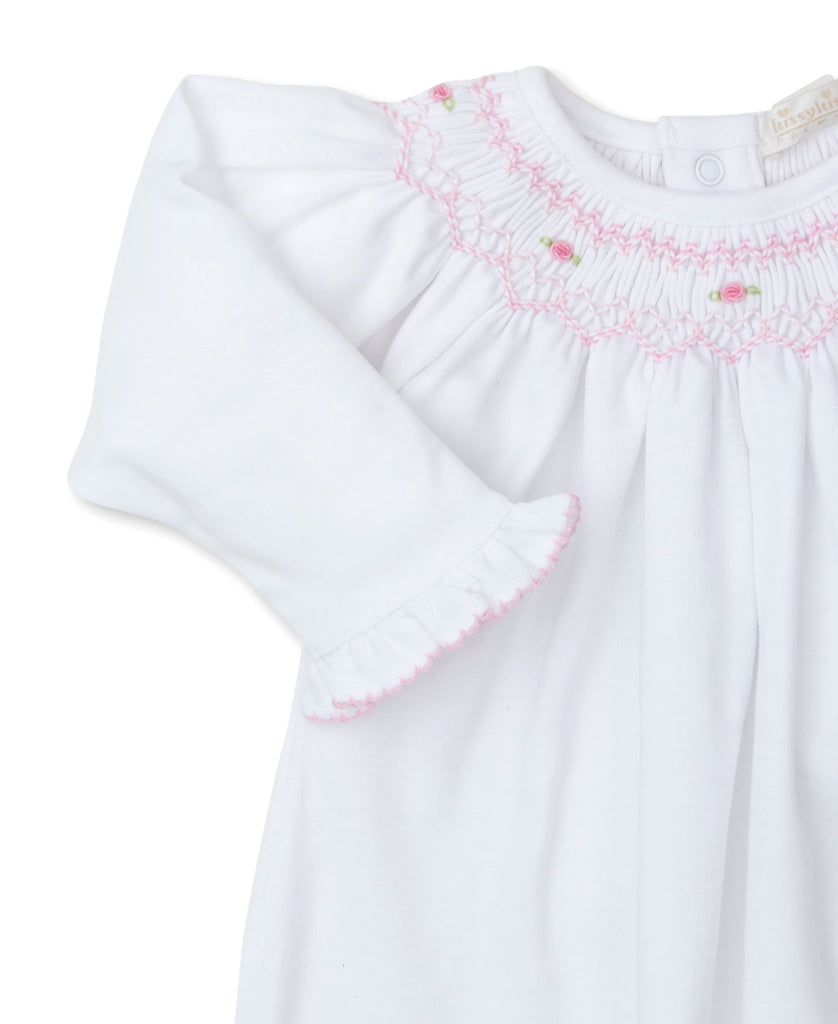 Kissy Kissy CLB Smocked Bishop White Sack with Pink Embroidery