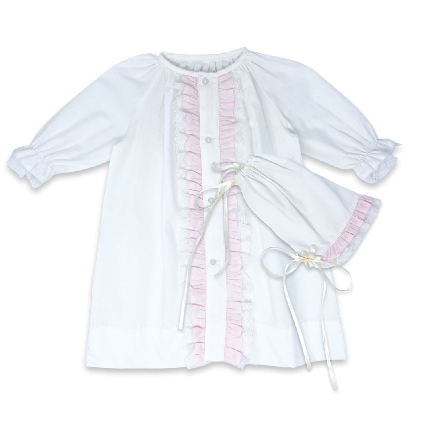Lullaby Set Timeless Daygown Set, Blessings White with Pink