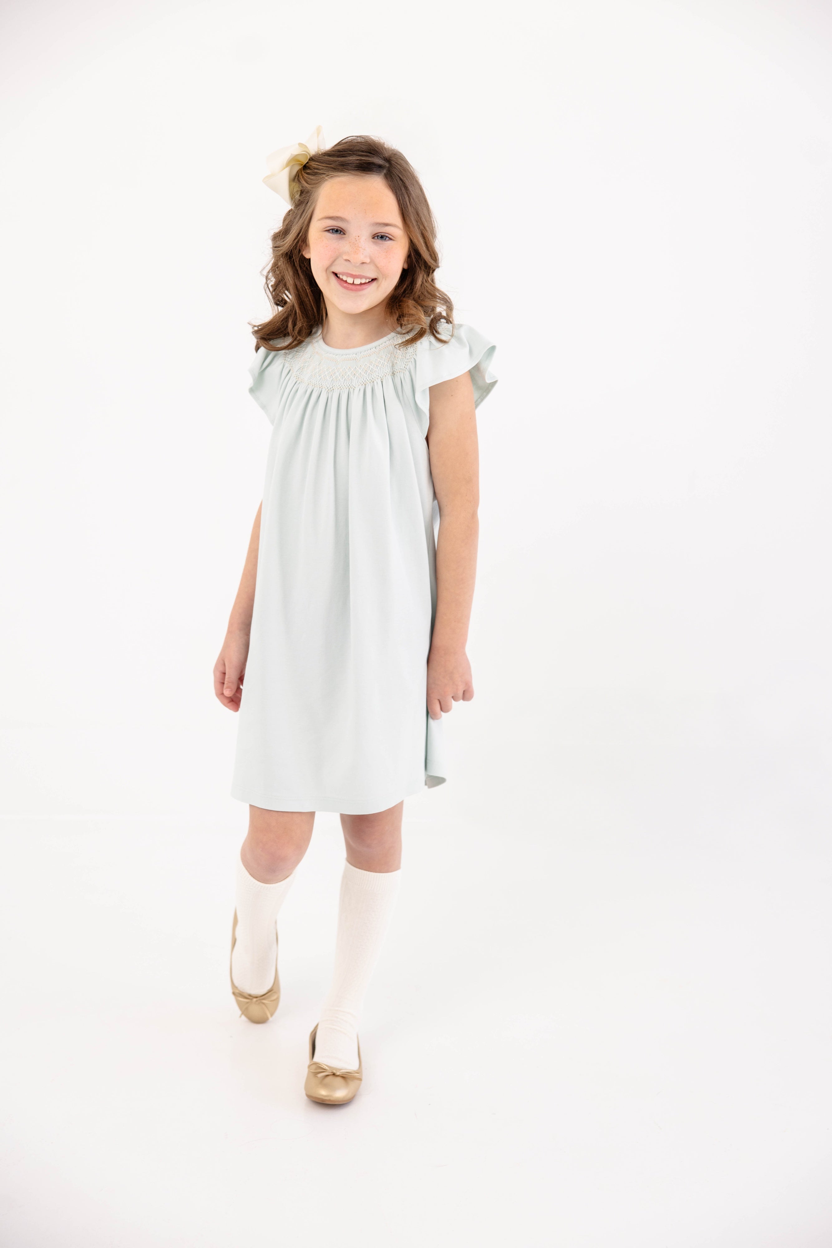 Beaufort Bonnet Angel Sleeve Sandy Smocked Dress, Old Greenwich Green