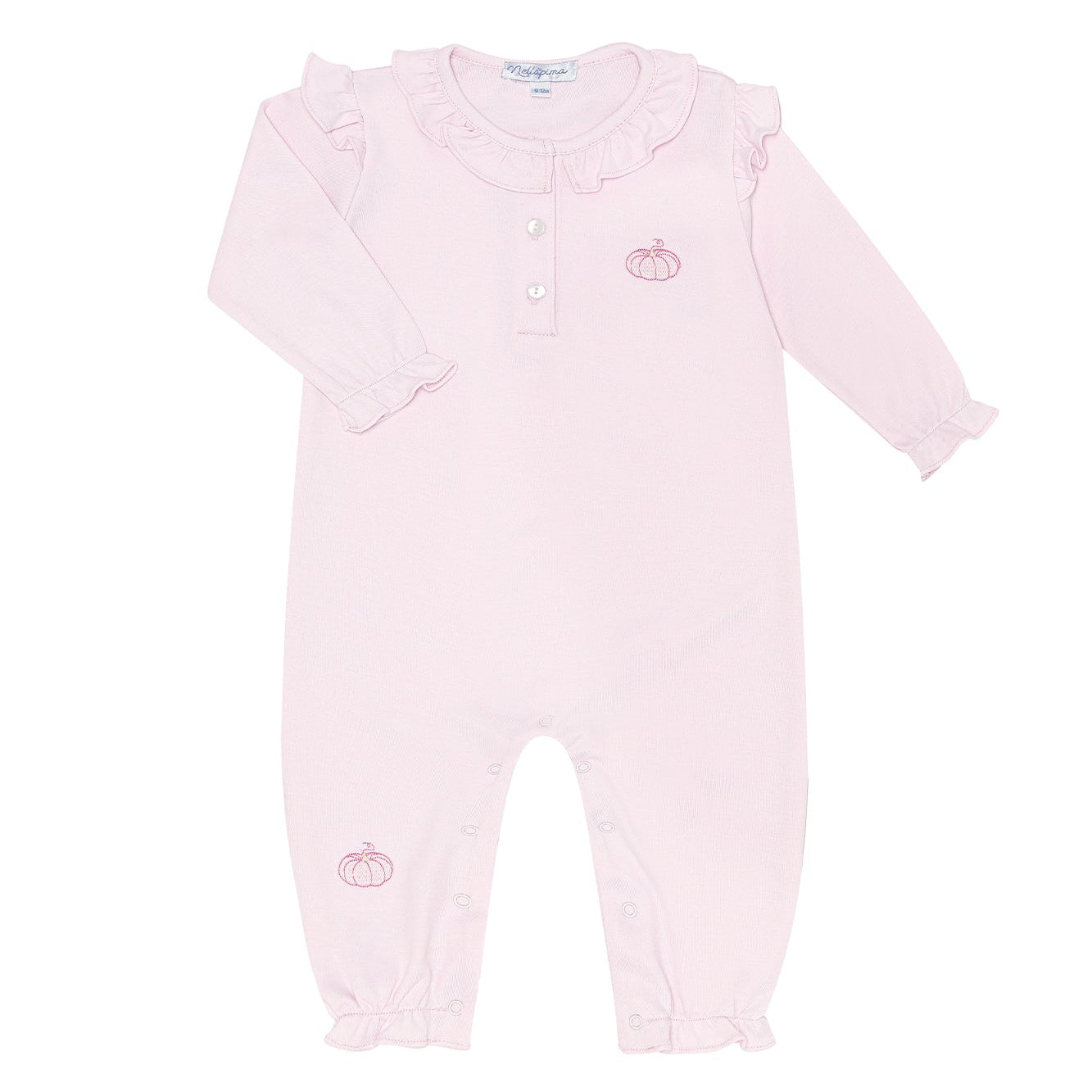 Nella Pima Pink Pumpkin Patch Embroidered Romper
