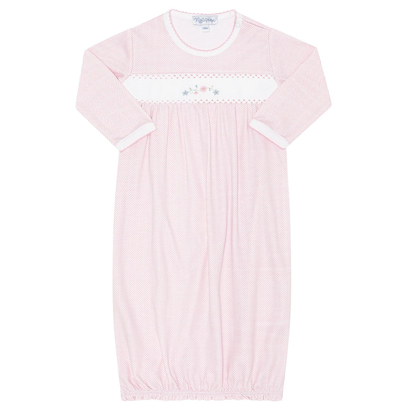 Nella Pima Pink Herringbone Embroidered Gown