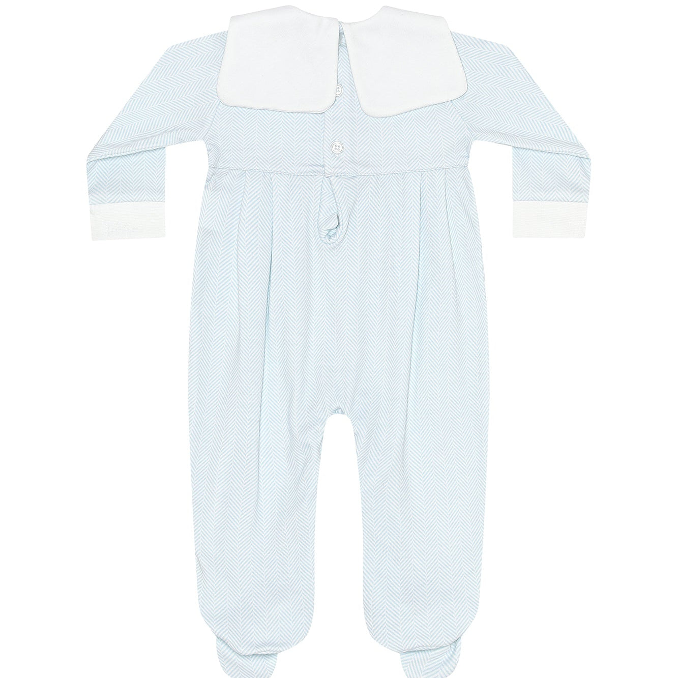Nella Pima Blue Herringbone Embroidered Collared Footie