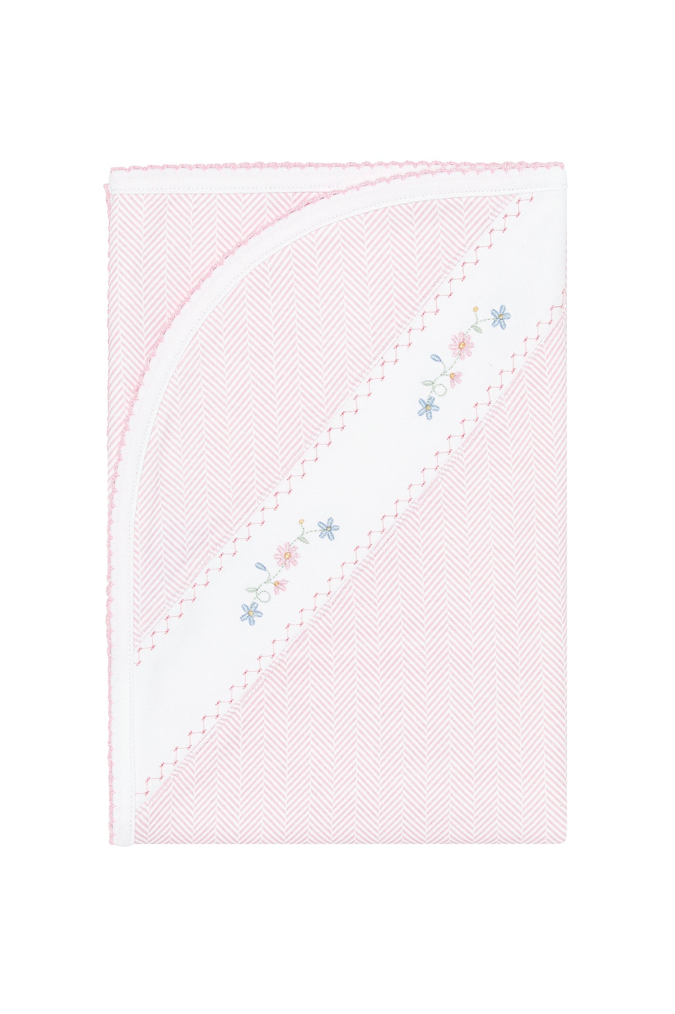 Nella Pima Pink Herringbone Embroidered Receiving Blanket