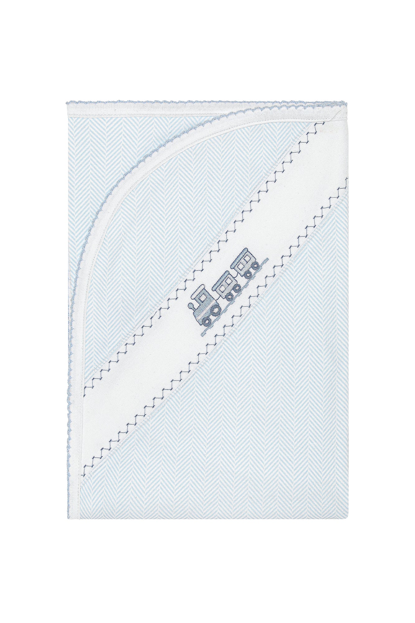 Nella Pima Blue Herringbone Embroidered Receiving Blanket