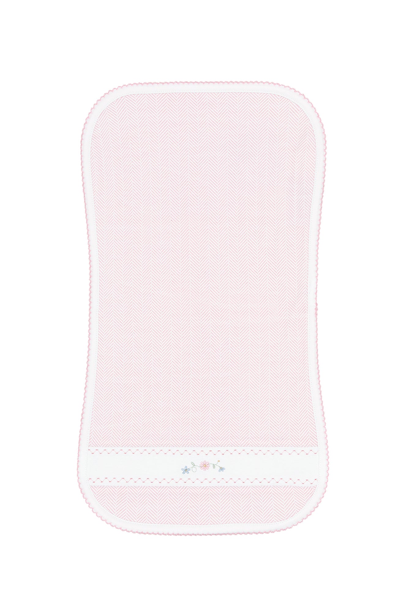 Nella Pima Pink Herringbone Embroidered Burp Cloth